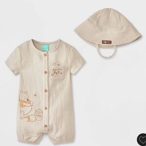 Disney Baby Cream Pooh Bodysuit and Hat Set
